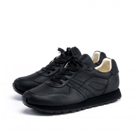 Черные кожаные кроссовки Sabotage Matt Black Trekking