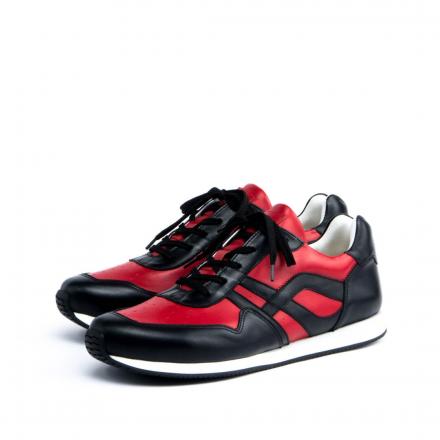 Черные с красным кожаные кроссовки Sabotage Bull