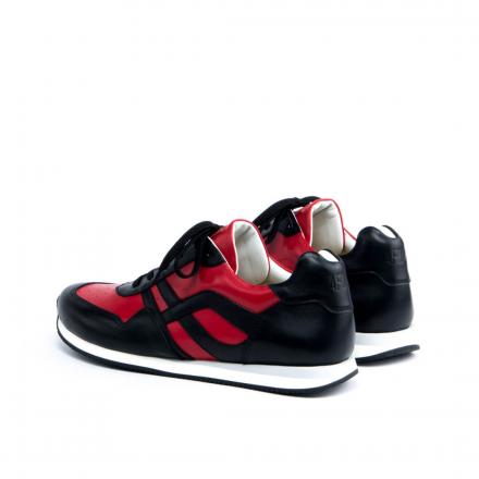 Черные с красным кожаные кроссовки Sabotage Bull