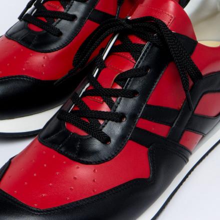 Черные с красным кожаные кроссовки Sabotage Bull