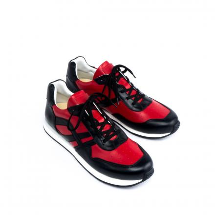 Черные с красным кожаные кроссовки Sabotage Bull