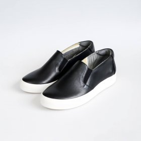 black leather platform slip ons