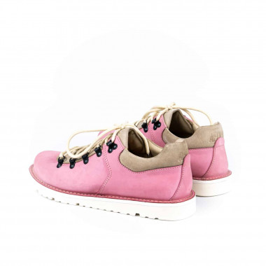 Ботинки Lowker Pink из розового нубука с вставками из молочной замши на белой подошве