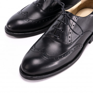 Мужские оксфорды-броги Brogue All Black из чёрной кожи
