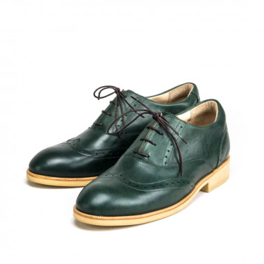 Мужские оксфорды-броги Brogue Emerald из изумрудно-зелёной кожи на бежевой подошве