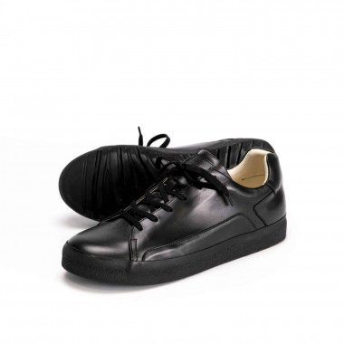 Кожаные кеды Orongo All Black из чёрной кожи на облегченной подошве