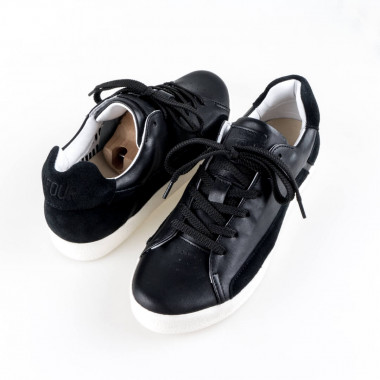 Кожаные кеды Orongo Back to Black из чёрной кожи и замши на белой подошве