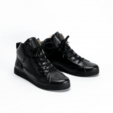 Высокие кеды Orongo Hi All Black — чёрная кожа, чёрная подошва AFOUR