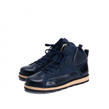 Высокие ботинки Orongo Hike Navy — кожа пул-ап и синяя замша на подошве Michelin