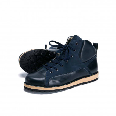 Высокие ботинки Orongo Hike Navy — кожа пул-ап и синяя замша на подошве Michelin
