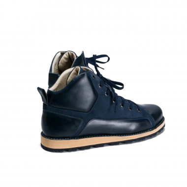 Высокие ботинки Orongo Hike Navy — кожа пул-ап и синяя замша на подошве Michelin