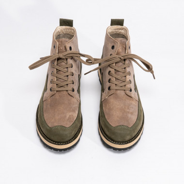 Ботинки Paladin Olive Sand из оливкового нубука и песочной замши на контрастной подошве