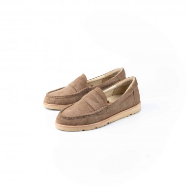 Пенни лоферы Beige Suede — бежевый велюр, кожаный рант, облегчённая подошва