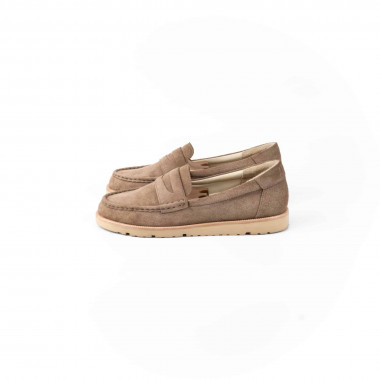 Пенни лоферы Beige Suede — бежевый велюр, кожаный рант, облегчённая подошва