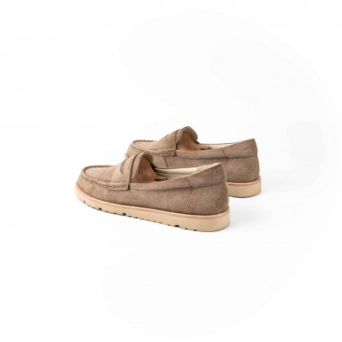 Пенни лоферы Beige Suede — бежевый велюр, кожаный рант, облегчённая подошва