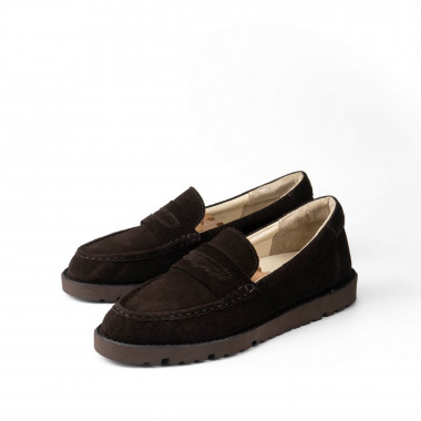 Пенни лоферы Dark Chocolate Suede — велюр тёмный шоколад, подошва ститчдаун
