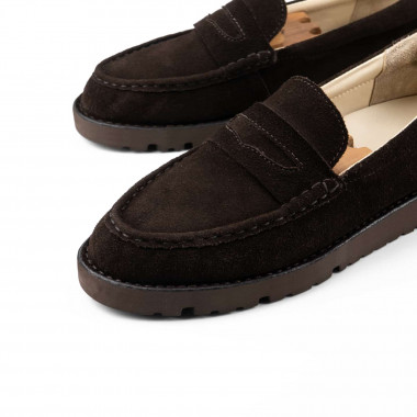 Пенни лоферы Dark Chocolate Suede — велюр тёмный шоколад, подошва ститчдаун