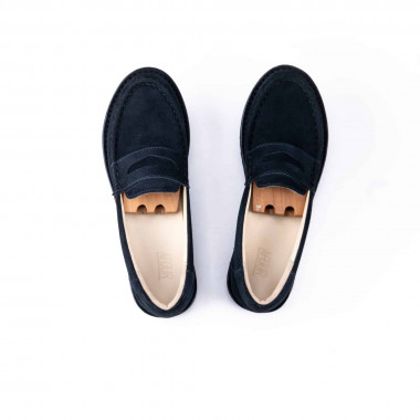 Пенни лоферы Dusk Suede — тёмно-синий велюр, облегчённая прошитая чёрная подошва