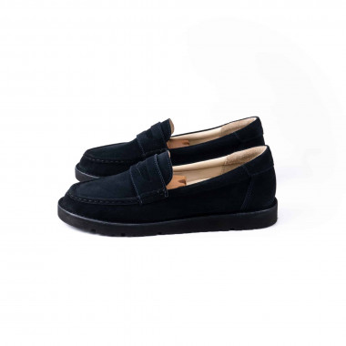 Пенни лоферы Dusk Suede — тёмно-синий велюр, облегчённая прошитая чёрная подошва