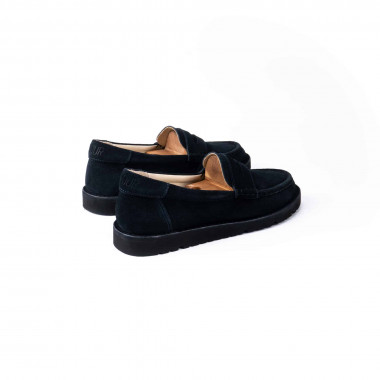 Пенни лоферы Dusk Suede — тёмно-синий велюр, облегчённая прошитая чёрная подошва