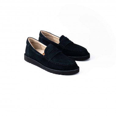 Пенни лоферы Dusk Suede — тёмно-синий велюр, облегчённая прошитая чёрная подошва